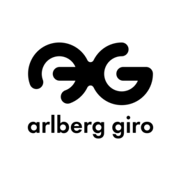 Logo in Schwarz auf transparentem Hintergrund mit typischer a-g-Fahrradform – moderne Arlberg Giro Gestaltung / Logo in black on transparent background with typical a-g bicycle shape - modern Arlberg Giro design