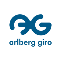 Logo in Blau auf transparenten Hintergrund mit typischer a-g-Fahrradform – moderne Arlberg Giro Gestaltung / Logo in blue on transparent background with typical a-g bicycle shape - modern Arlberg Giro design