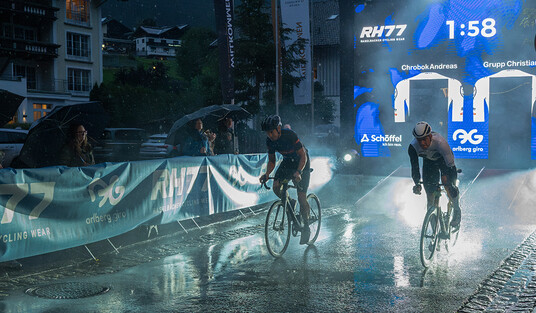 Two athletes are competing in the St. Anton Night Sprint