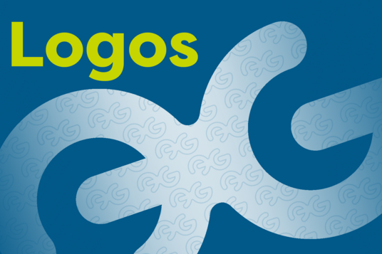 Logo des Arlberg Giros in weiß auf blauen Grund mit Text "Logos" in gelb