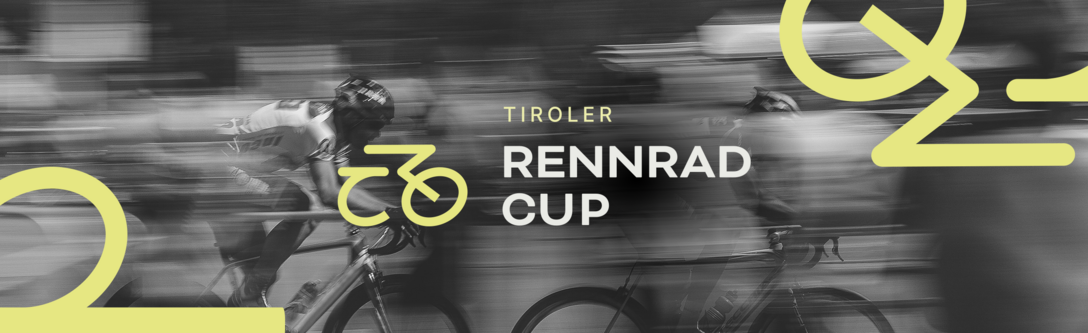 Sujet des Tiroler Rennrad Cups, Schwarz Weiß Bild mit gelben Logoelementen