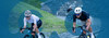 Das Arlberg-Giro-Logo als stilistisches Element, transparent hinter zwei Radfahrern eingeblendet